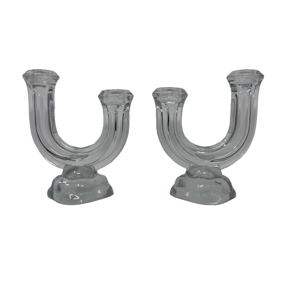 Vannes Le Chatel Ribbed Crystal Candle Holders Lot Of 2 France